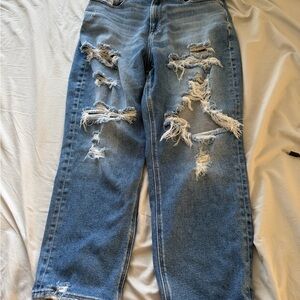 American Eagle Outfitters Ripped Blue Straight Leg Jeans